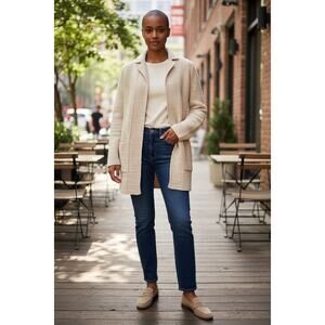 Natural Style Long Cardigan Coastal Grandma Linen Cottagecore Neutral Size XS